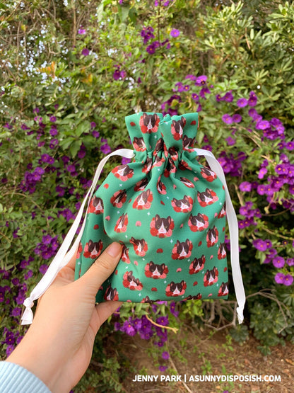 Peony Cat Dice Bag Drawstring Pouch